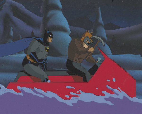 Batman The Animated Series Original Production Cel On Original Background: Batman and Fox Fashion