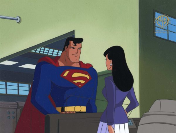 Superman the Animated Series Original Production Cel On Original Hand-Painted Production Background: Superman and Lois For Discount